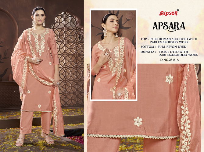 Apsara 2815 By Bipson Roman Silk Embroidery Dress Material Wholesale Shop In Surat